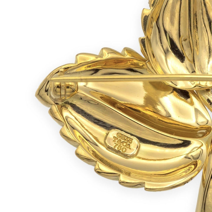 Vintage Tiffany & Co. 18K Yellow Gold Double Leaf Brooch with Diamond Accent
