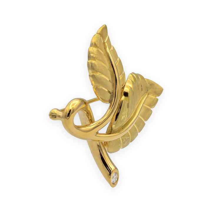 Vintage Tiffany & Co. 18K Yellow Gold Double Leaf Brooch with Diamond Accent
