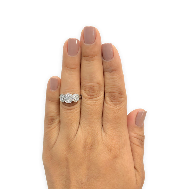 Tiffany & Co. Platinum Circlet 3-Stone Halo Diamond Ring – .90 Ct Total Weight