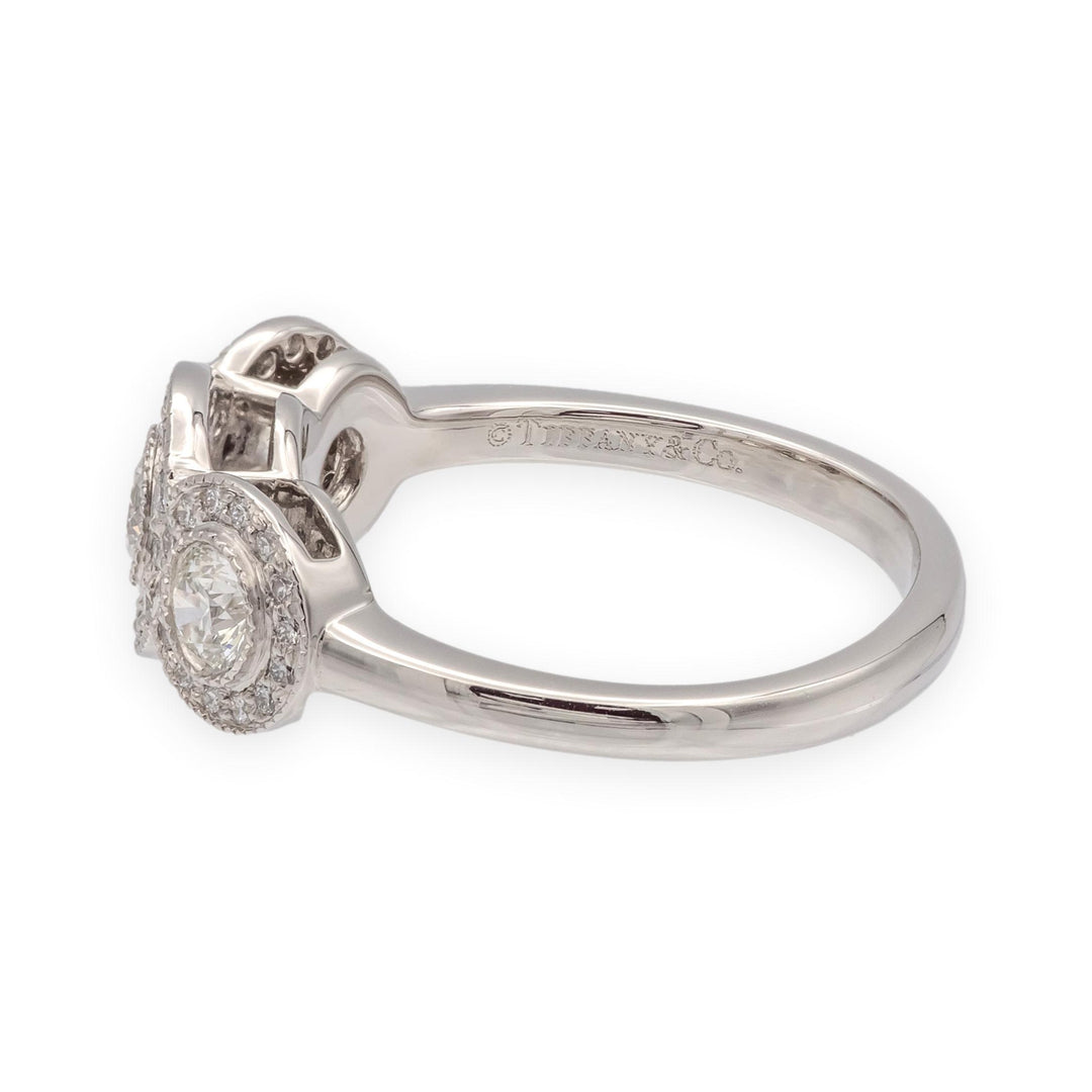 Tiffany & Co. Platinum Circlet 3-Stone Halo Diamond Ring – .90 Ct Total Weight