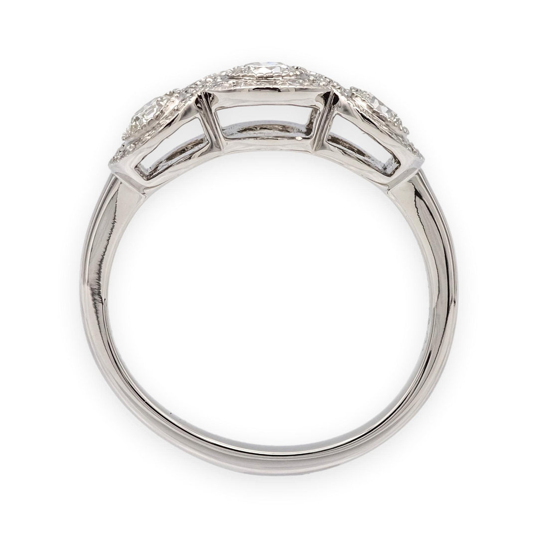 Tiffany & Co. Platinum Circlet 3-Stone Halo Diamond Ring – .90 Ct Total Weight