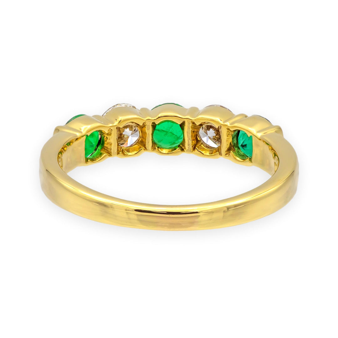 Tiffany & Co. Vintage 18K Yellow Gold Emerald and Diamond 5 Stone Band Ring 4mm