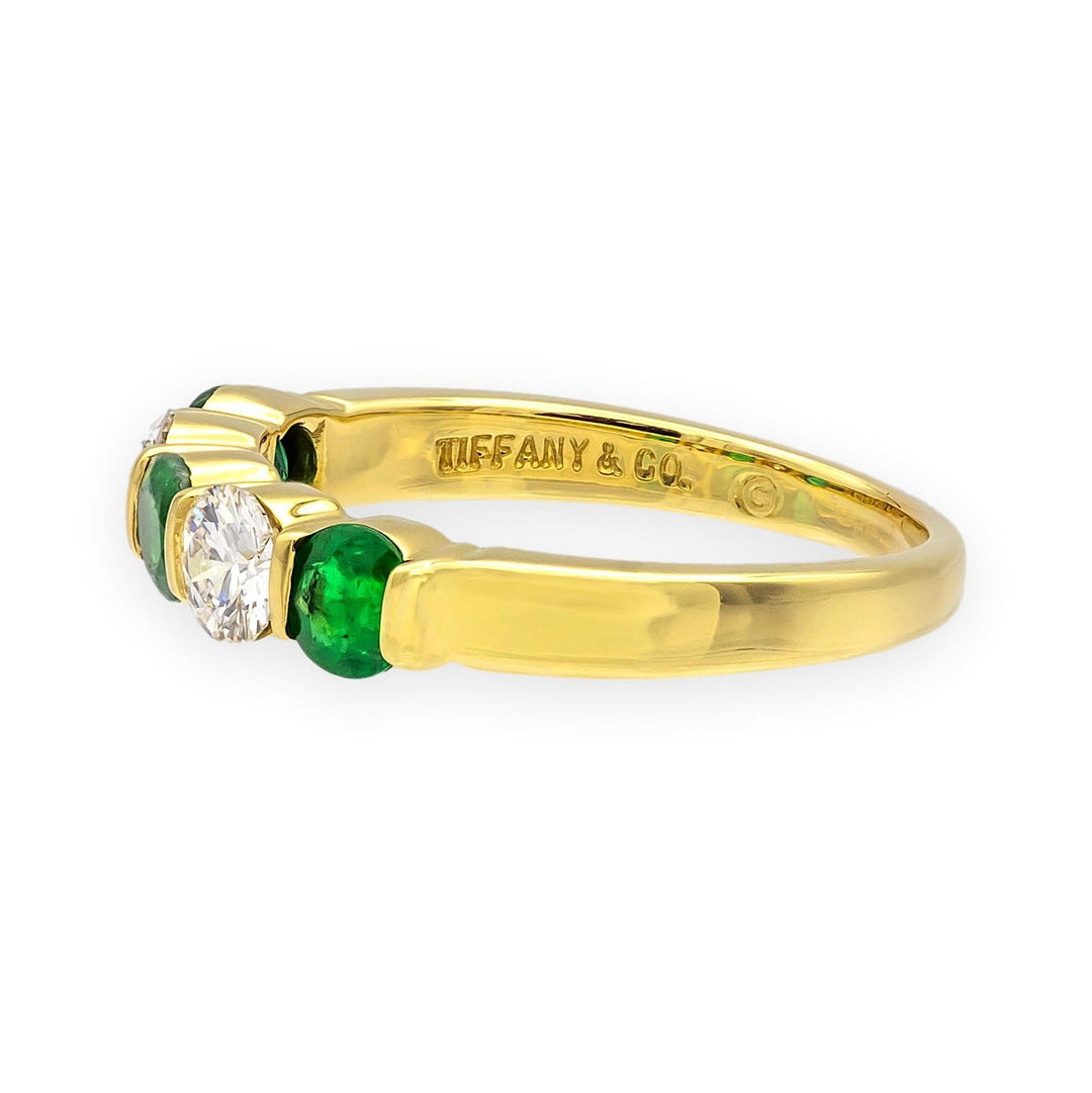 Tiffany & Co. Vintage 18K Yellow Gold Emerald and Diamond 5 Stone Band Ring 4mm