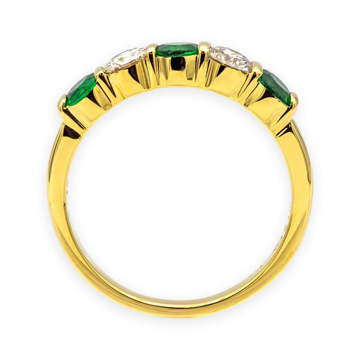 Tiffany & Co. Vintage 18K Yellow Gold Emerald and Diamond 5 Stone Band Ring 4mm