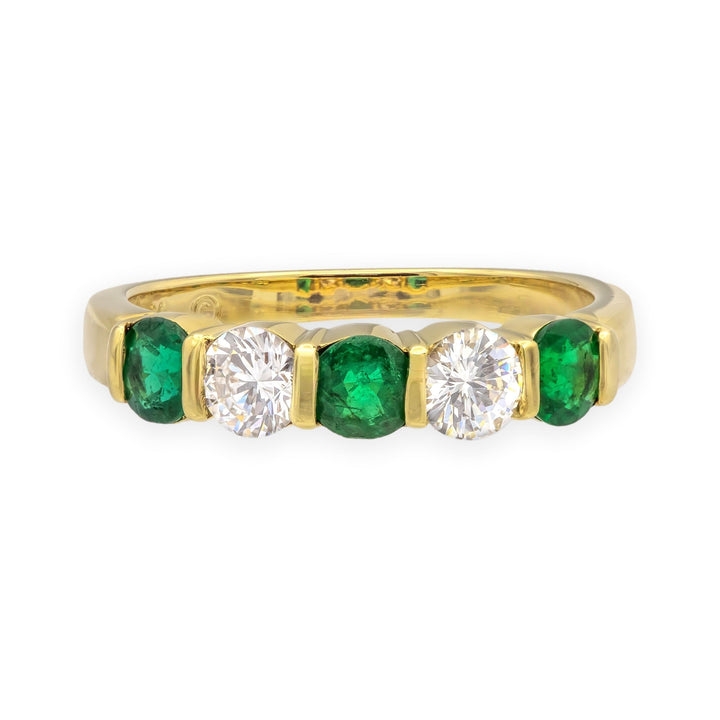 Tiffany & Co. Vintage 18K Yellow Gold Emerald and Diamond 5 Stone Band Ring 4mm