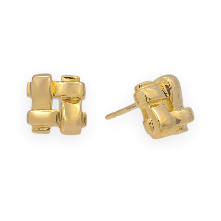 Vintage Tiffany & Co. 18K Yellow Gold Vannerie Basket Weave Stud Earrings 2002