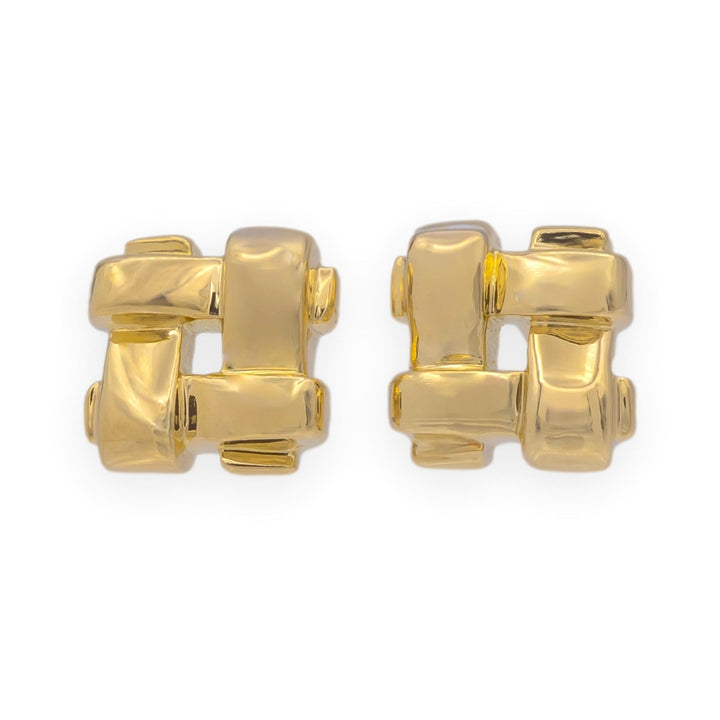Vintage Tiffany & Co. 18K Yellow Gold Vannerie Basket Weave Stud Earrings 2002