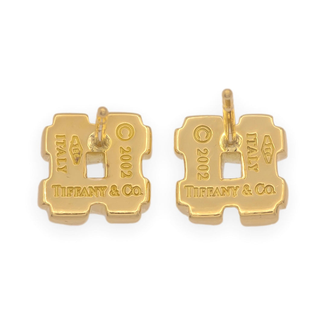 Vintage Tiffany & Co. 18K Yellow Gold Vannerie Basket Weave Stud Earrings 2002