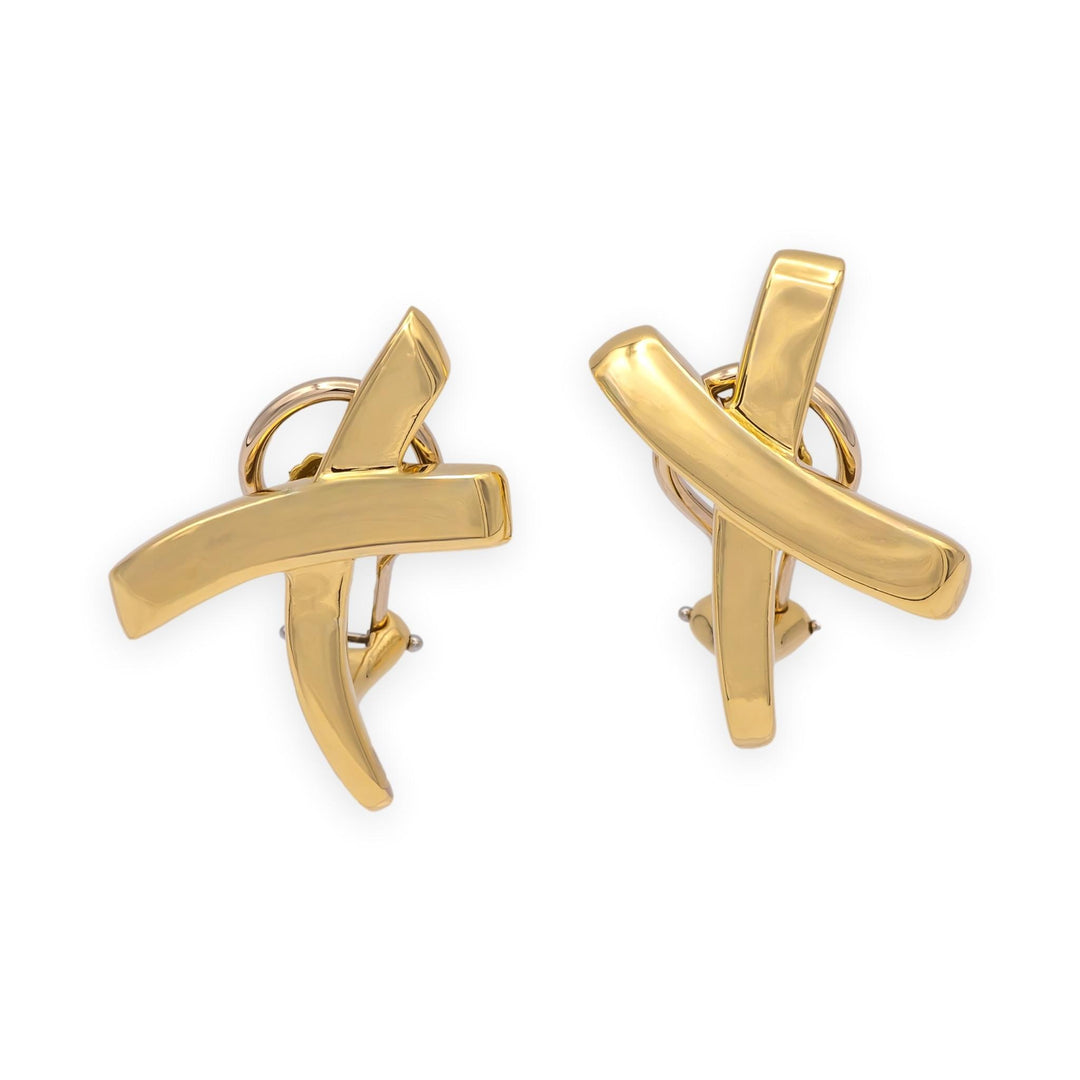 Vintage Tiffany & Co. Paloma Picasso 18K Gold Graffiti X Clip-on Earrings Large