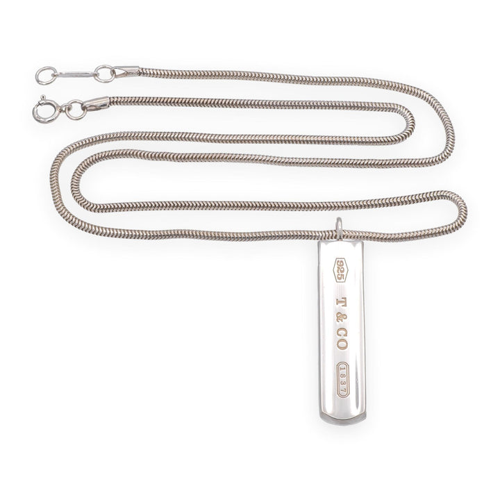 Vintage Tiffany & Co. 1837 Sterling Silver Bar Pendant Necklace on Snake Chain