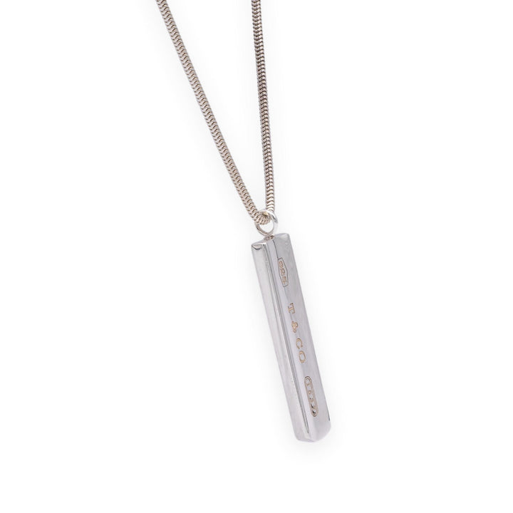 Vintage Tiffany & Co. 1837 Sterling Silver Bar Pendant Necklace on Snake Chain