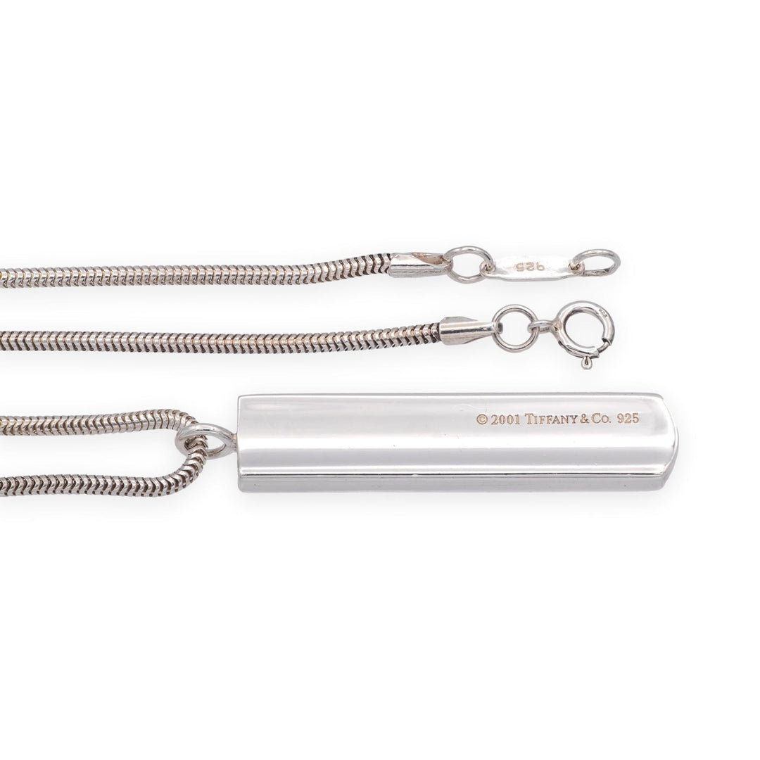 Vintage Tiffany & Co. 1837 Sterling Silver Bar Pendant Necklace on Snake Chain