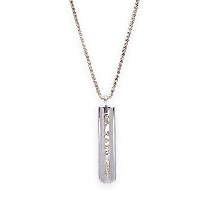 Vintage Tiffany & Co. 1837 Sterling Silver Bar Pendant Necklace on Snake Chain
