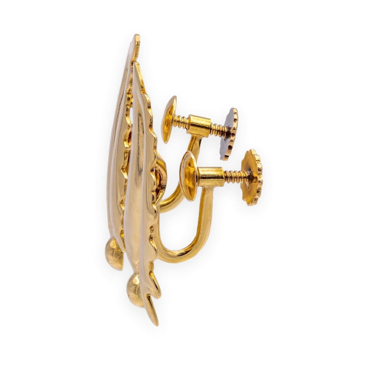 Mid-Century Tiffany & Co. 14K Yellow Gold Sculpted Leaf Motif Earrings – 1950s