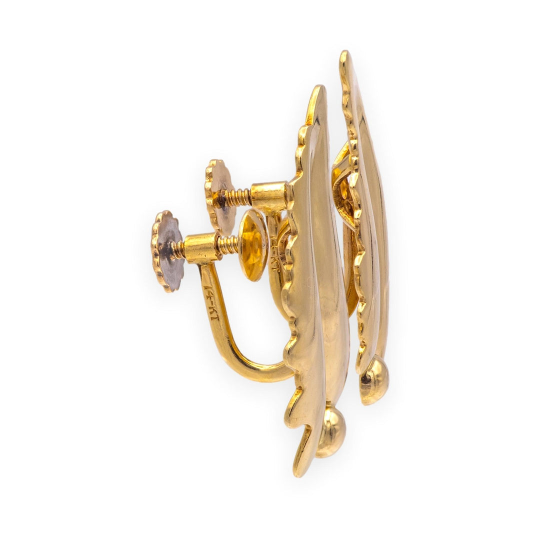 Mid-Century Tiffany & Co. 14K Yellow Gold Sculpted Leaf Motif Earrings – 1950s