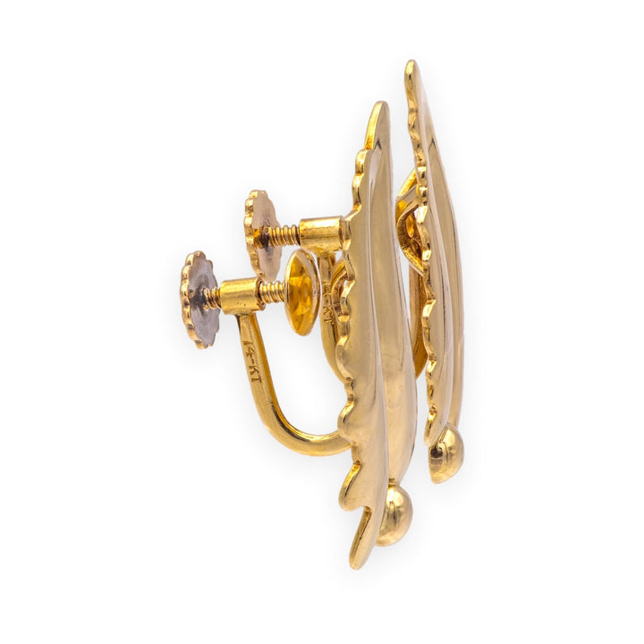 Mid-Century Tiffany & Co. 14K Yellow Gold Sculpted Leaf Motif Earrings – 1950s