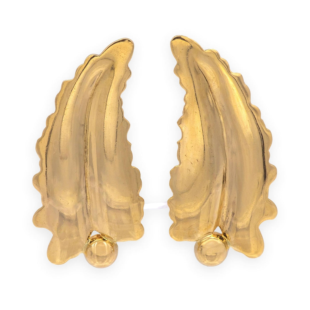 Mid-Century Tiffany & Co. 14K Yellow Gold Sculpted Leaf Motif Earrings – 1950s