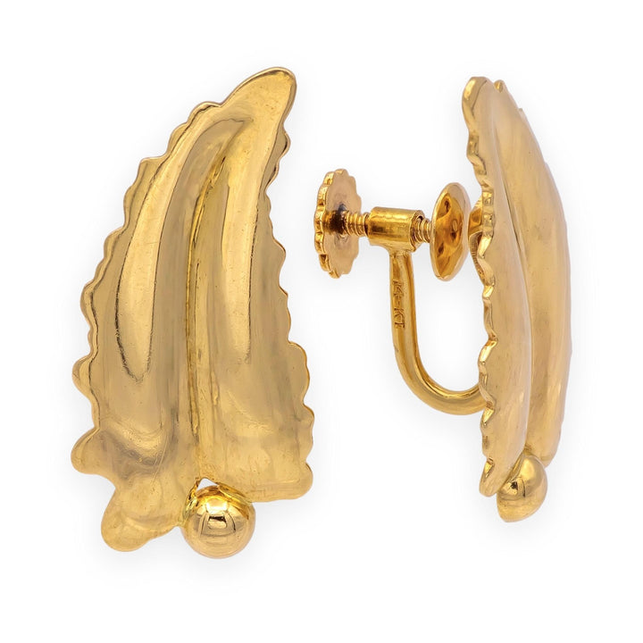 Mid-Century Tiffany & Co. 14K Yellow Gold Sculpted Leaf Motif Earrings – 1950s