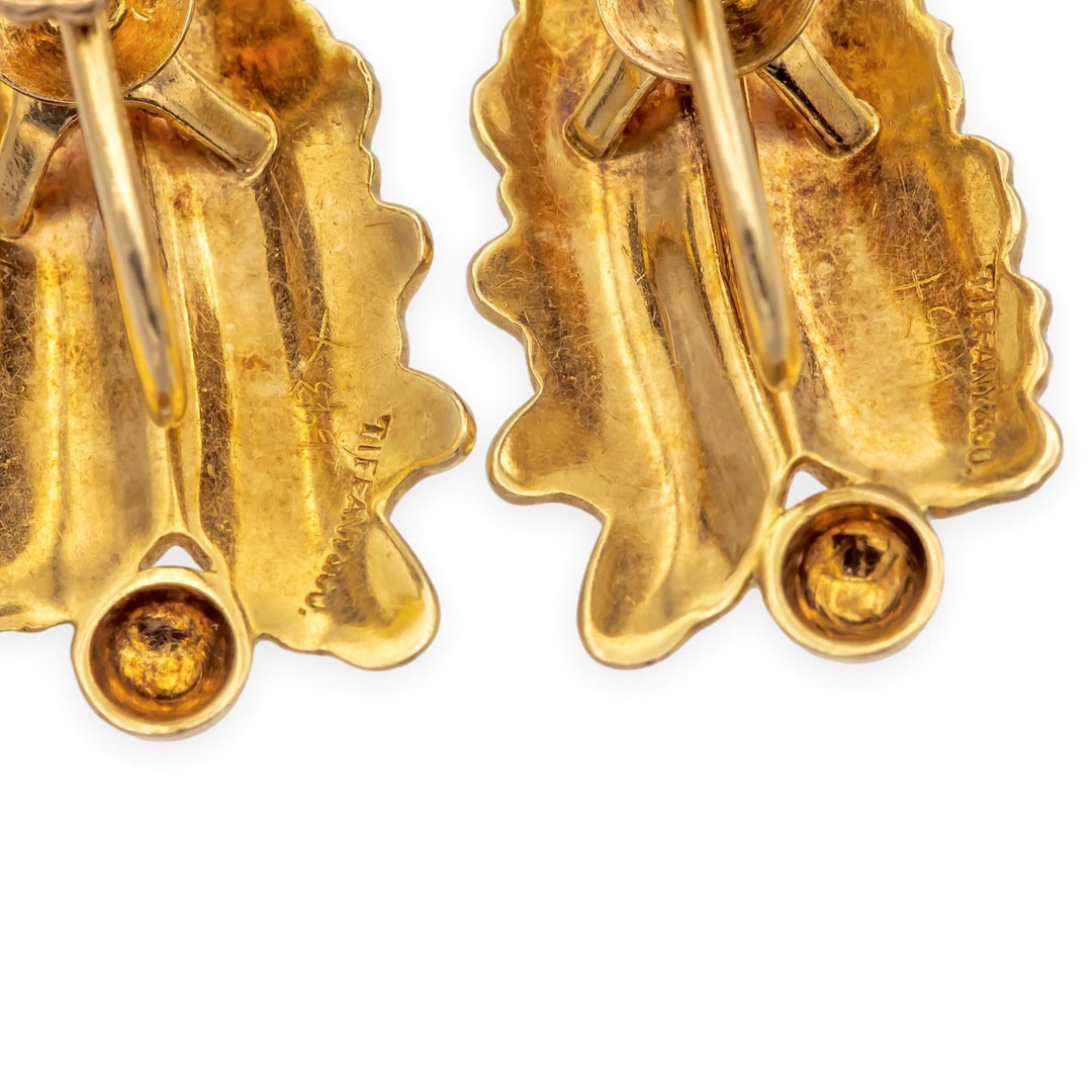 Mid-Century Tiffany & Co. 14K Yellow Gold Sculpted Leaf Motif Earrings – 1950s