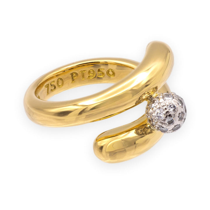 Tiffany & Co. Vintage 18K Yellow Gold and Platinum Pavé Diamond Bypass Ring 5.25