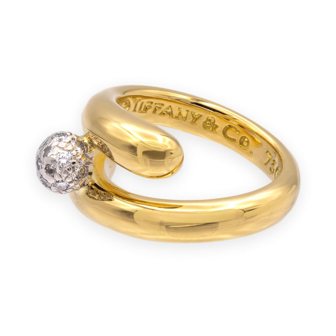 Tiffany & Co. Vintage 18K Yellow Gold and Platinum Pavé Diamond Bypass Ring 5.25