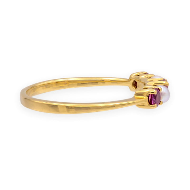 Tiffany & Co. 18K Yellow Gold Ruby and Pearl Five-Stone Band Ring, Vintage