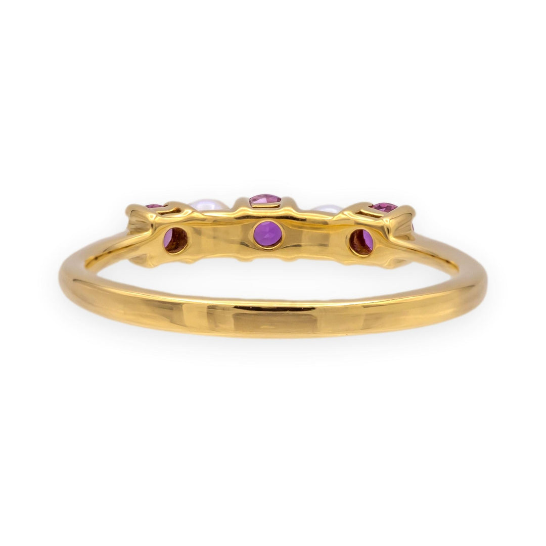 Tiffany & Co. 18K Yellow Gold Ruby and Pearl Five-Stone Band Ring, Vintage