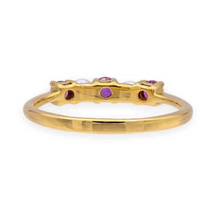 Tiffany & Co. 18K Yellow Gold Ruby and Pearl Five-Stone Band Ring, Vintage