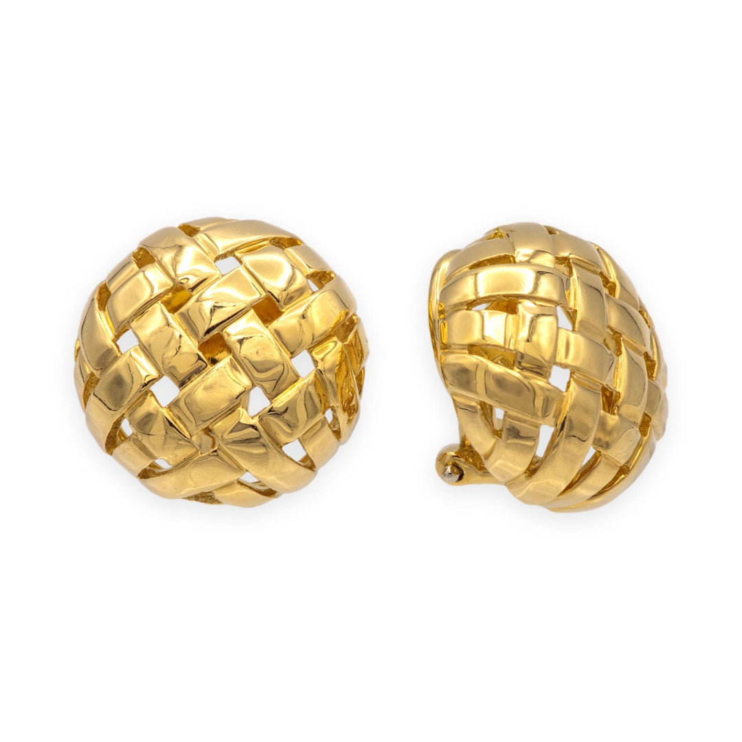 Vintage Tiffany & Co. 18K Yellow Gold Vannerie Basket Weave Stud Earrings 1995