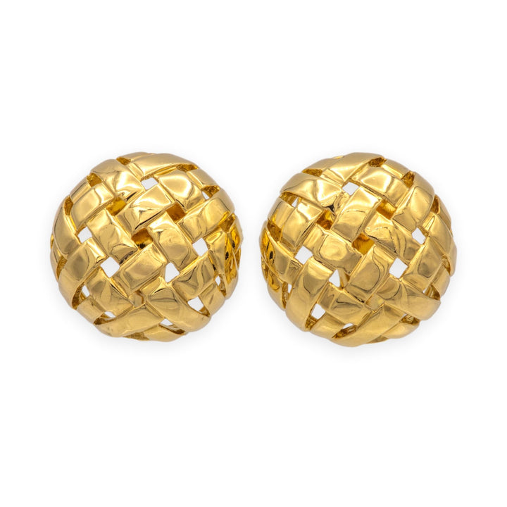Vintage Tiffany & Co. 18K Yellow Gold Vannerie Basket Weave Stud Earrings 1995