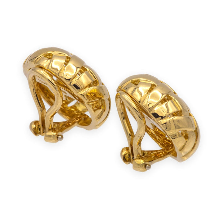 Vintage Tiffany & Co. 18K Yellow Gold Vannerie Basket Weave Stud Earrings 1995