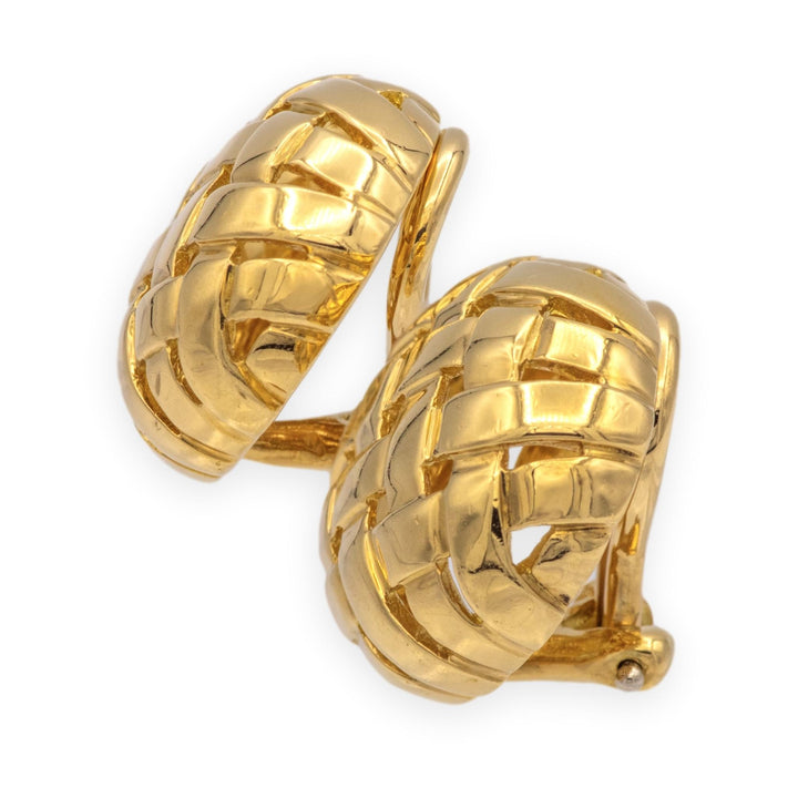 Vintage Tiffany & Co. 18K Yellow Gold Vannerie Basket Weave Stud Earrings 1995