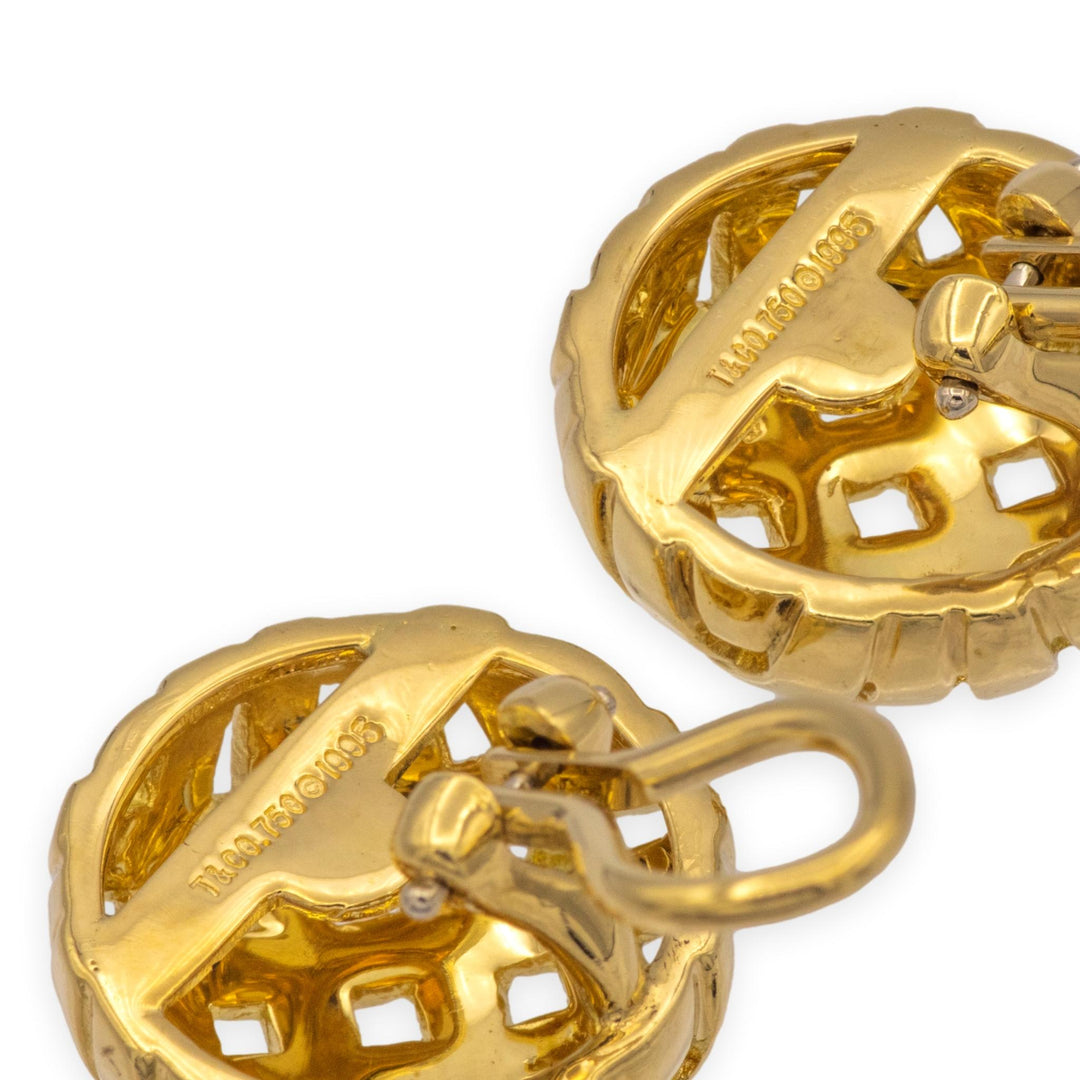 Vintage Tiffany & Co. 18K Yellow Gold Vannerie Basket Weave Stud Earrings 1995