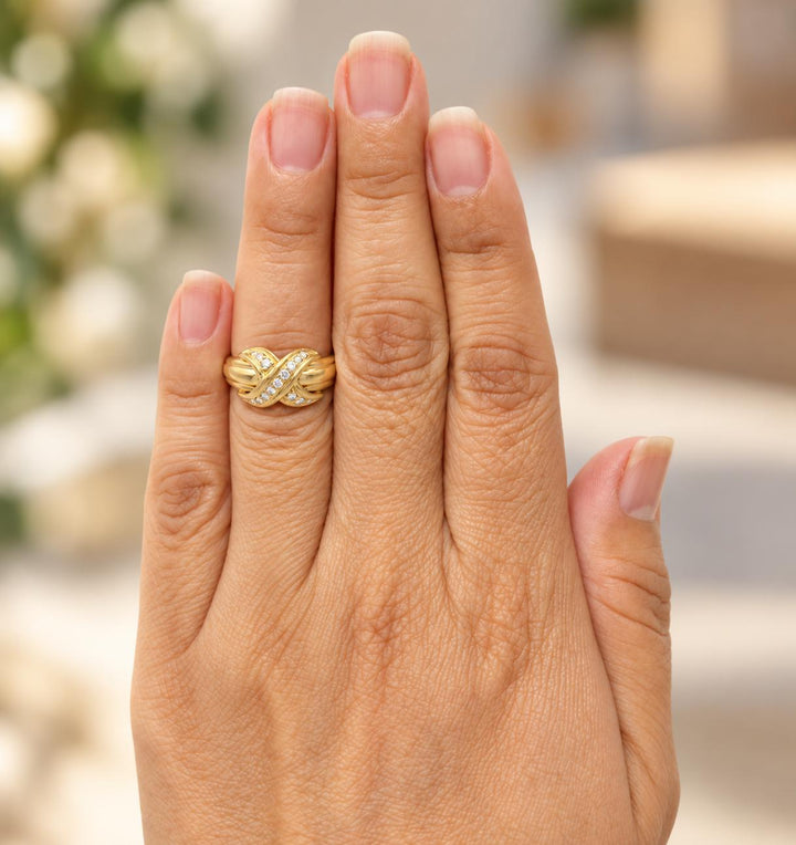 Vintage Tiffany & Co. Signature X Diamond Ring, 18K Yellow Gold, Circa 1990