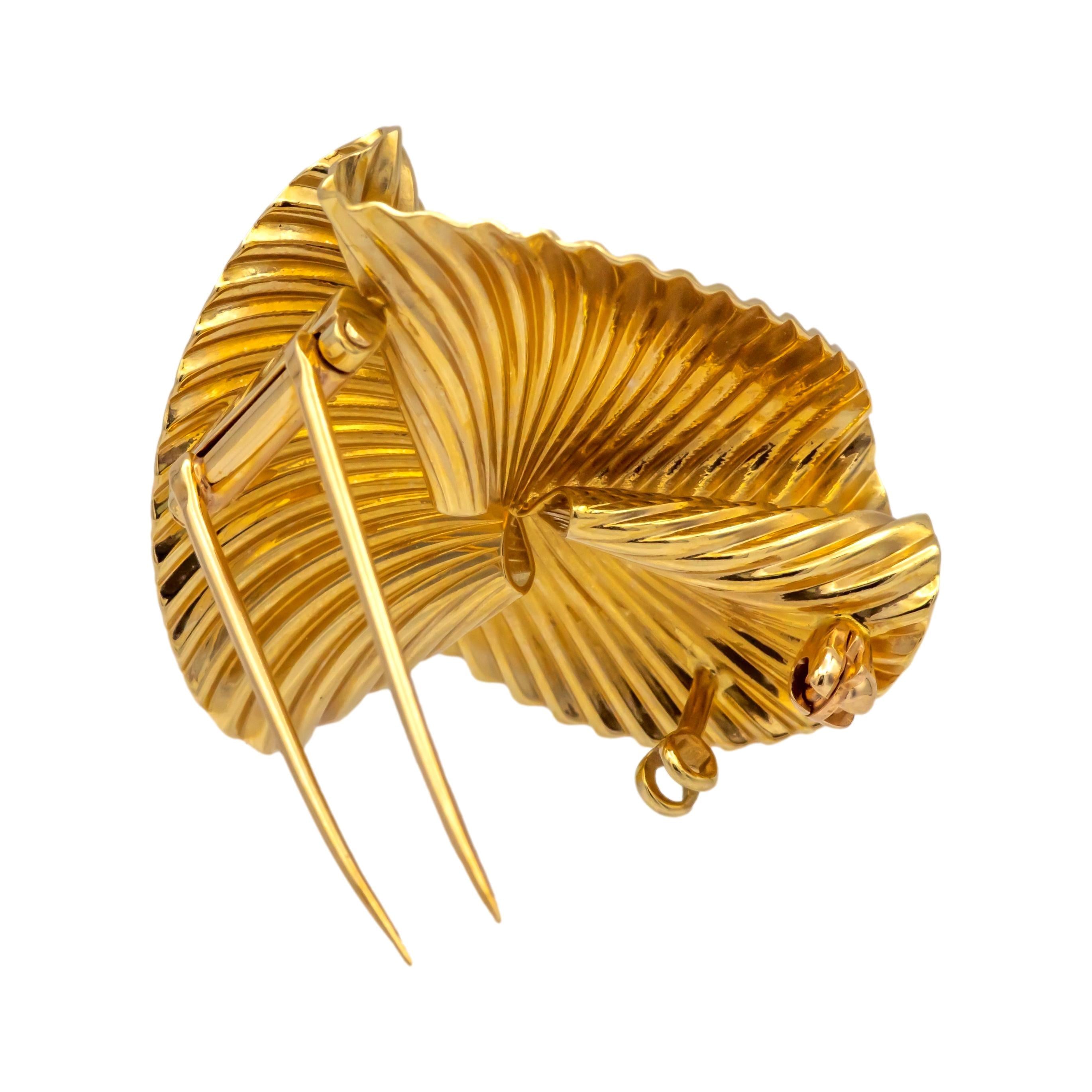 Mid-Century Tiffany & Co. 14K Yellow Gold Swirl Fan Brooch 1960's