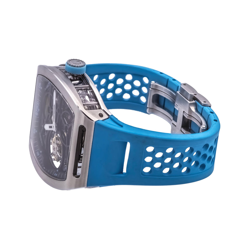 ZEROO T4 The Archer Blue Silver Steel Full Skeleton Tourbillon Watch NEW