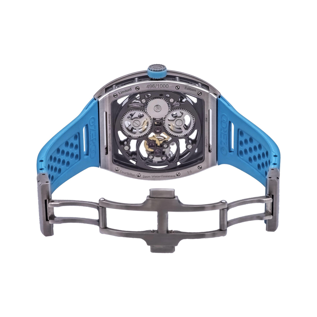 ZEROO T4 The Archer Blue Silver Steel Full Skeleton Tourbillon Watch NEW