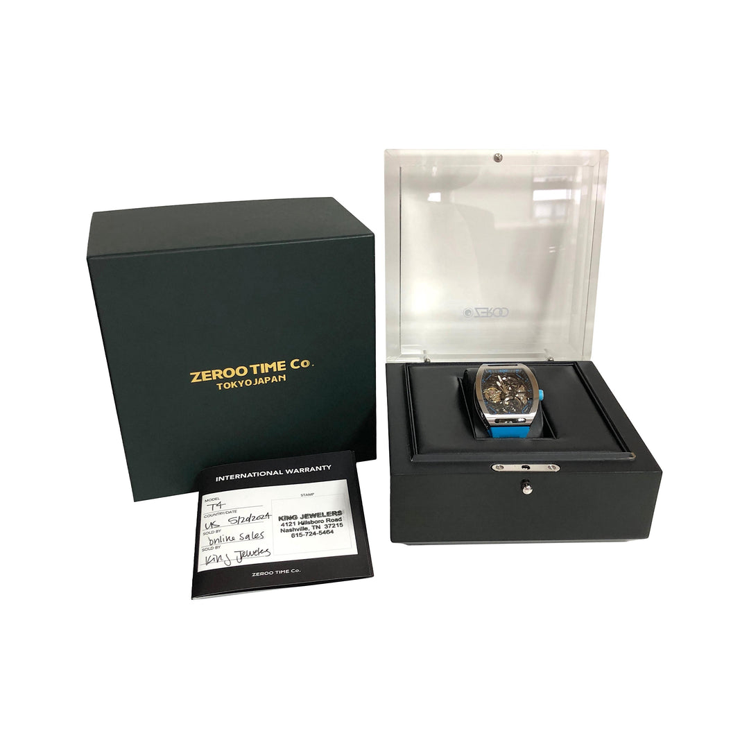 ZEROO T4 The Archer Blue Silver Steel Full Skeleton Tourbillon Watch NEW