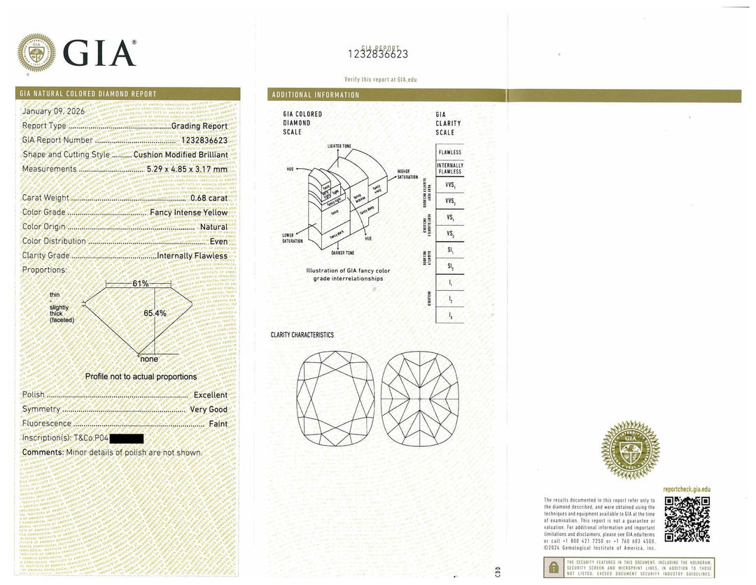 Tiffany & Co Soleste Intense Yellow Radiant Platinum Ring .68ct Int. Flawless