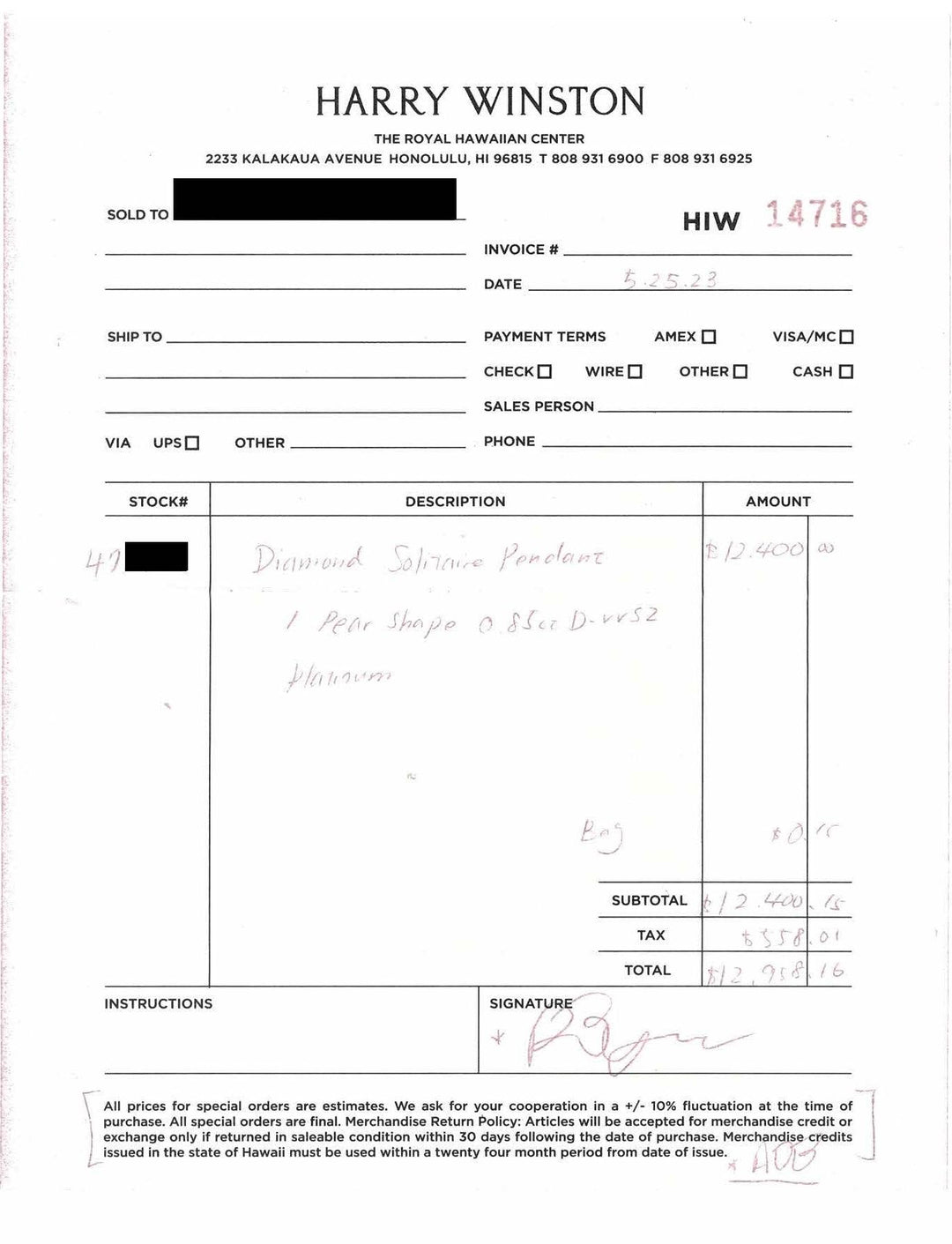 Harry Winston Platinum Pear Shape Diamond Solitaire Pendant Necklace .85ct DVVS2