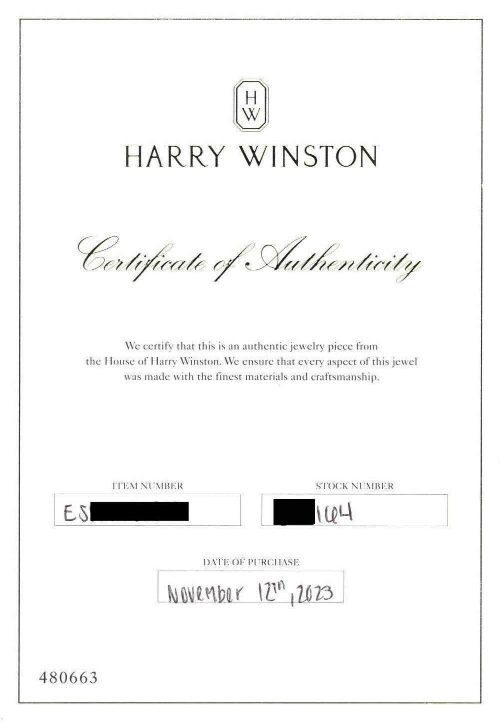 Harry Winston Platinum Diamond Classic Stud Earrings .84ct E VVS Papers and Box