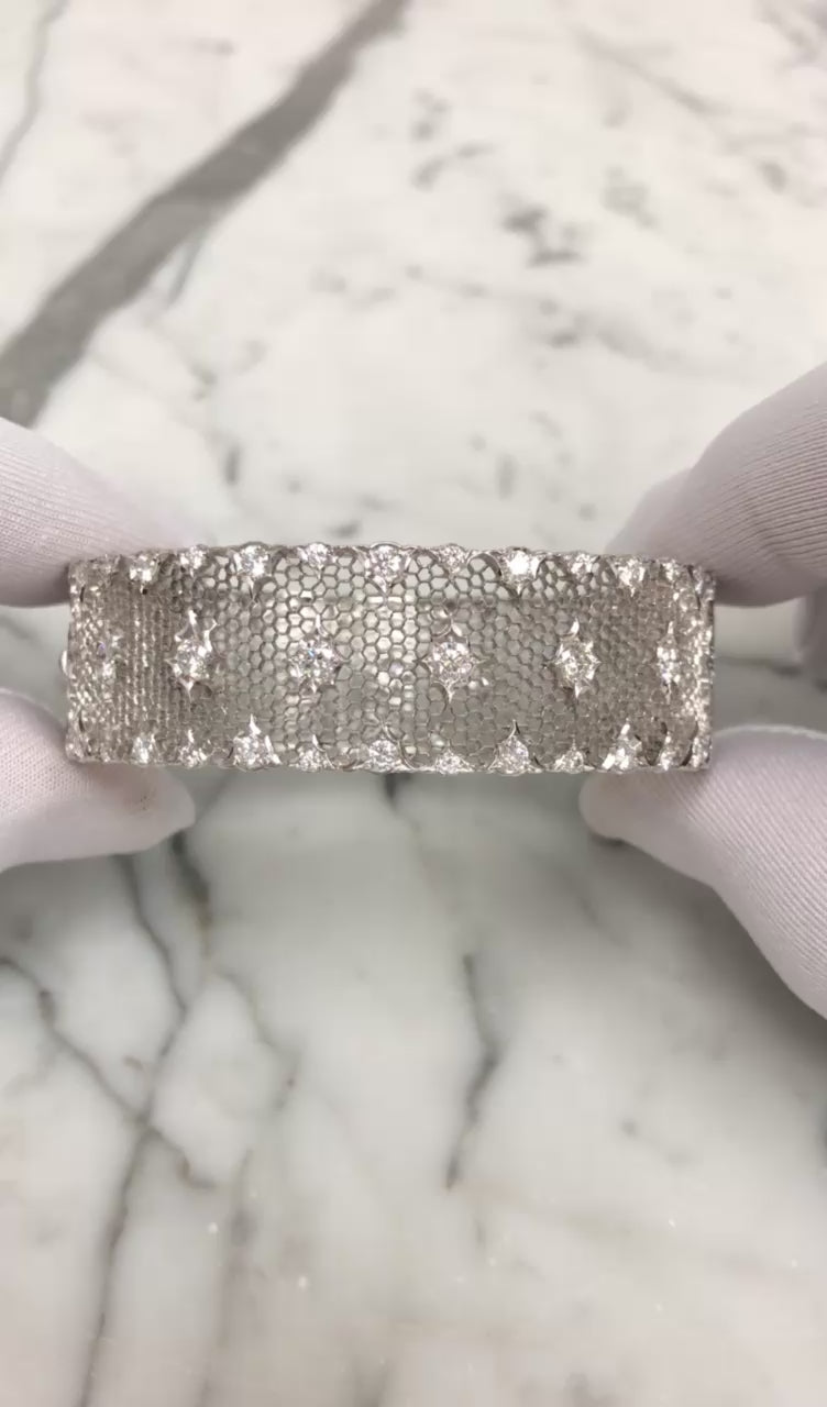 Buccellati 18K White Gold Tulle Brocade Honeycomb Diamond Bracelet - 3.59 Cts