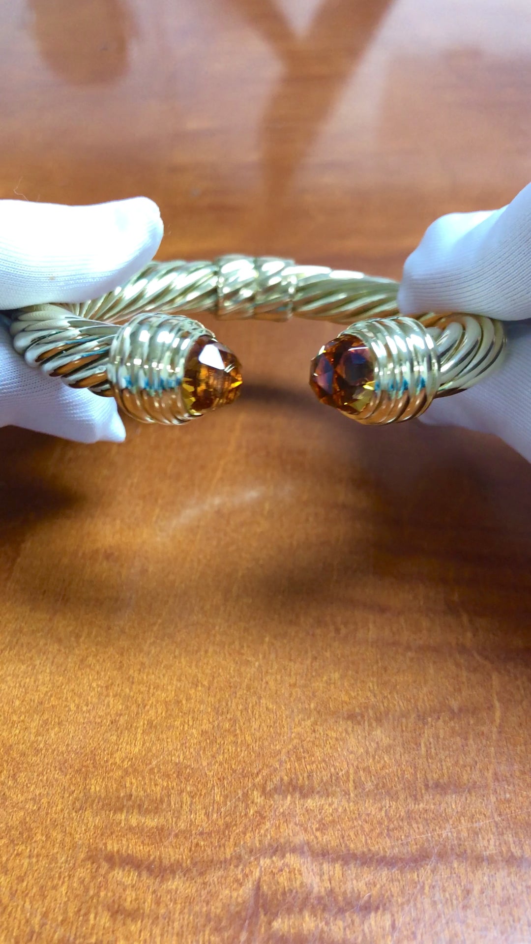 David Yurman 14K Yellow Gold Classic Cable Citrine Hinged Cuff Bracelet 9.5 mm