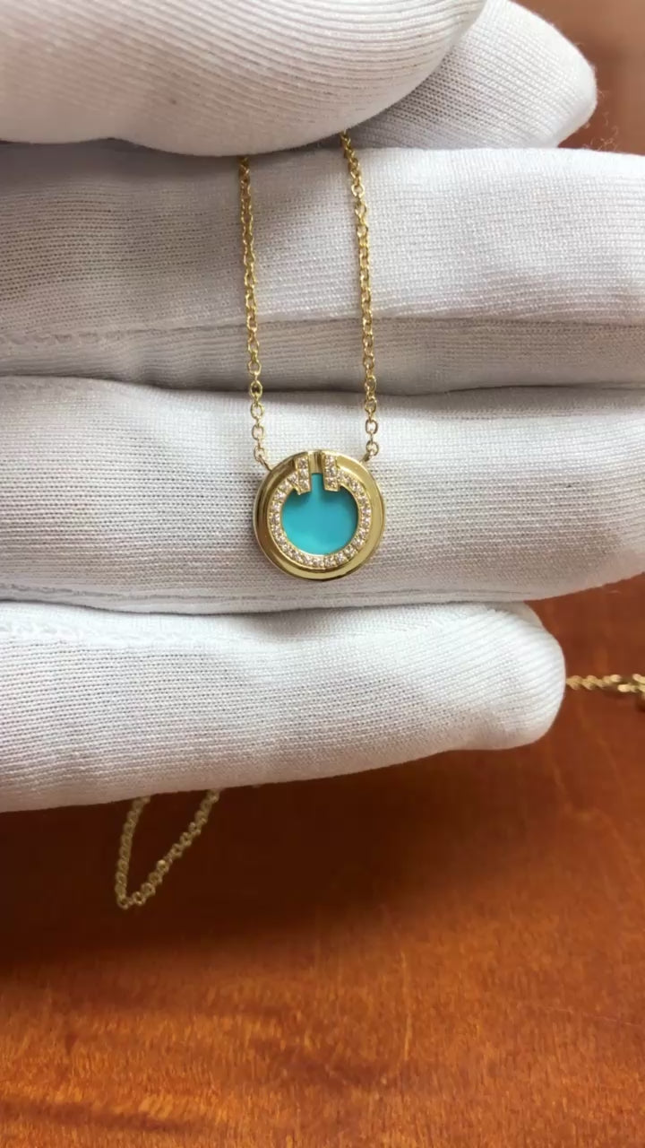 Tiffany & Co. T Collection 18K Yellow Gold Turquoise and Diamond Necklace