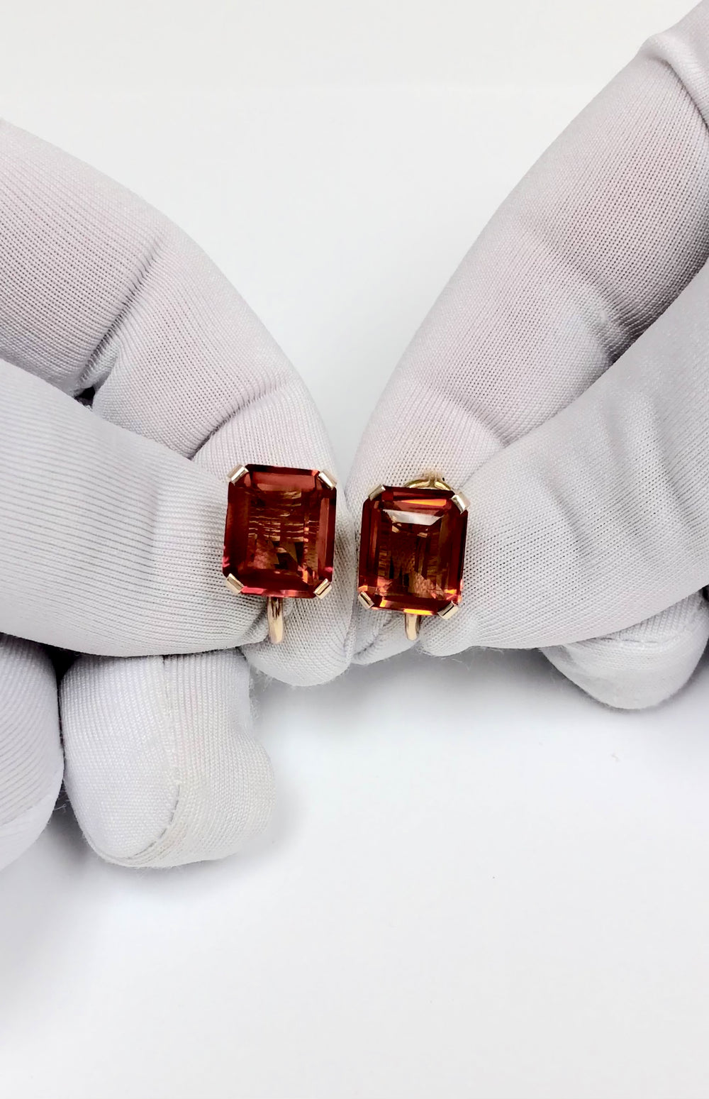 Vintage 14K/10K Yellow Gold Madeira Citrine Emerald Cut Clip-On Earrings