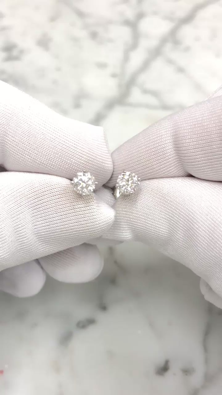 Harry Winston Platinum Diamond Classic Stud Earrings .84ct E VVS Papers and Box