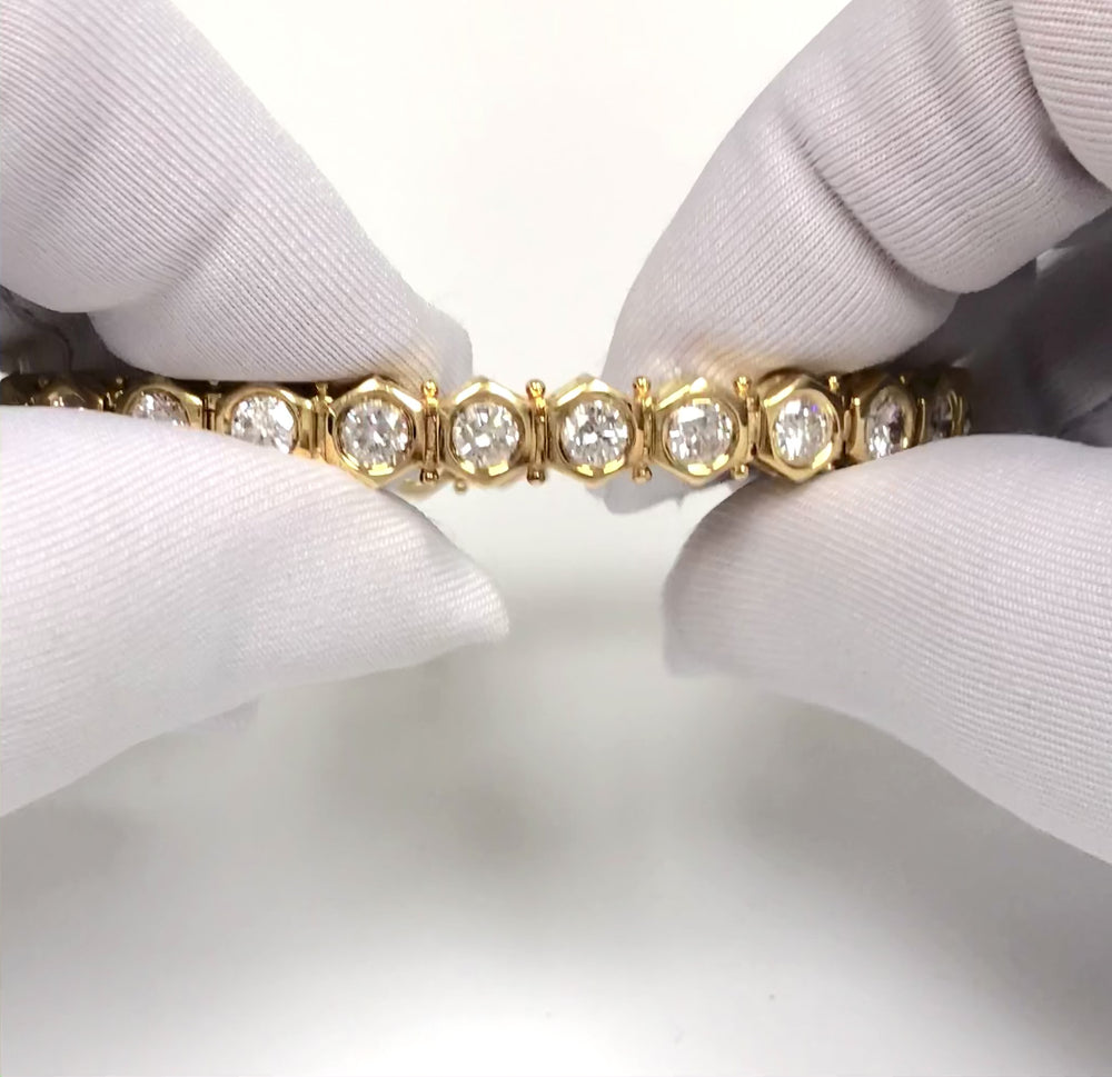 Vintage 18K Yellow Gold Bezel-Set Diamond Tennis Bracelet – 8.40 Ct G-H VS2/SI1