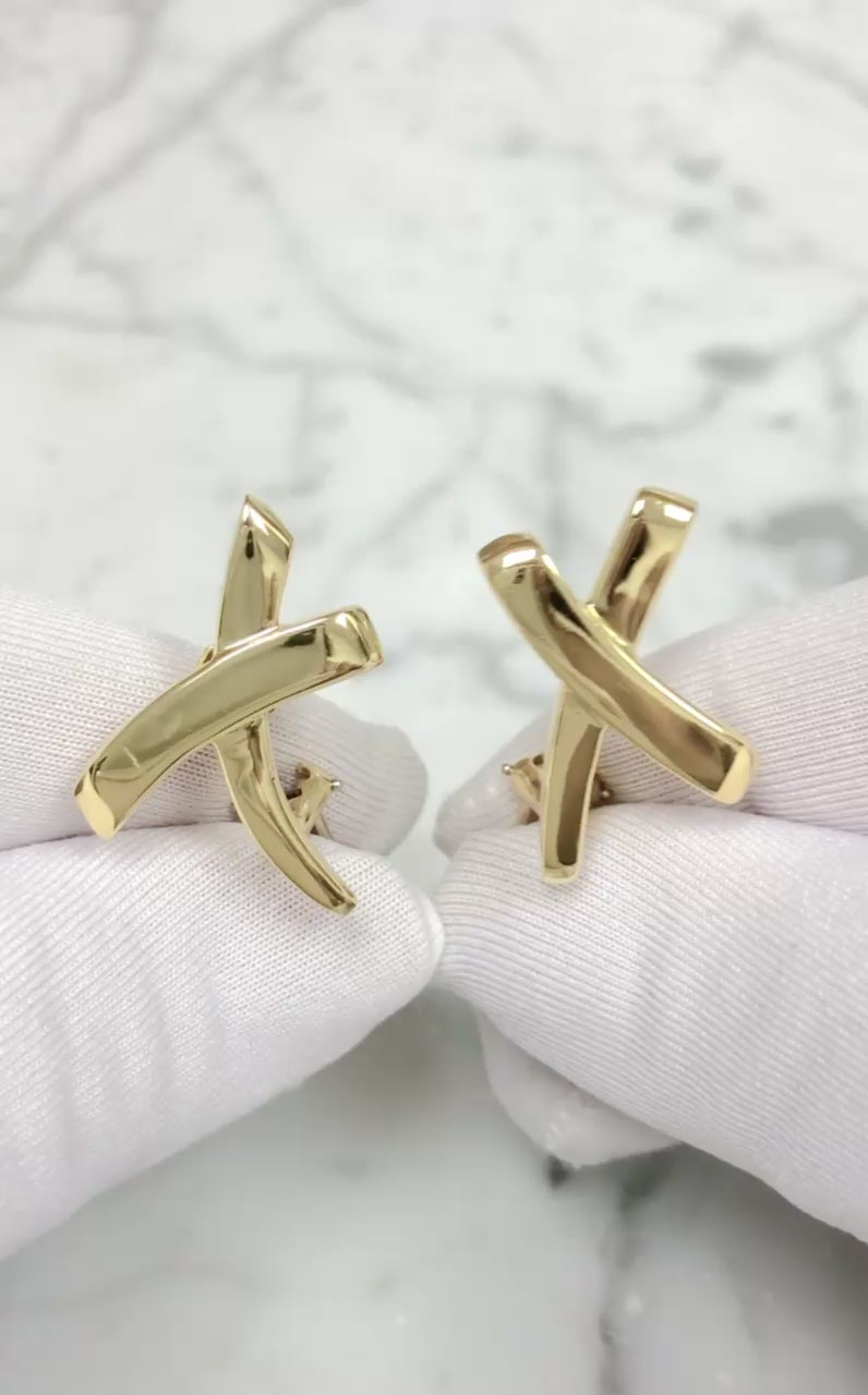Vintage Tiffany & Co. Paloma Picasso 18K Gold Graffiti X Clip-on Earrings Large