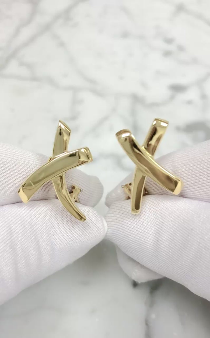 Vintage Tiffany & Co. Paloma Picasso 18K Gold Graffiti X Clip-on Earrings Large