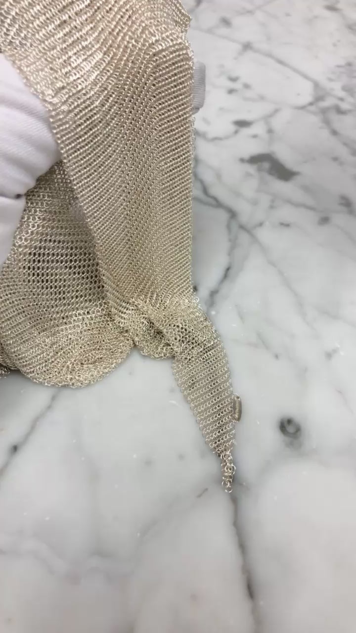 Tiffany & Co. Elsa Peretti Sterling Silver Mesh Tie Scarf Necklace 41.5" Large